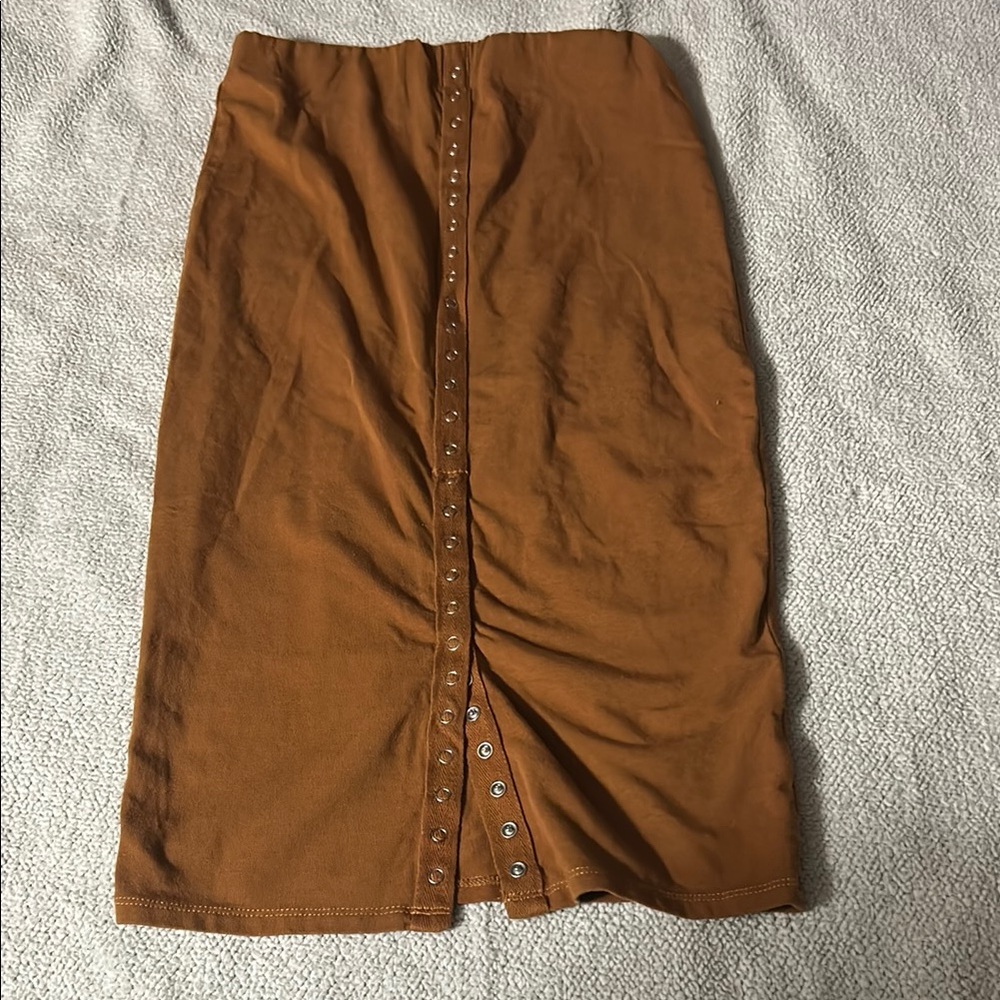 Heart Hips Brown Ruched Pencil Midi Skirt